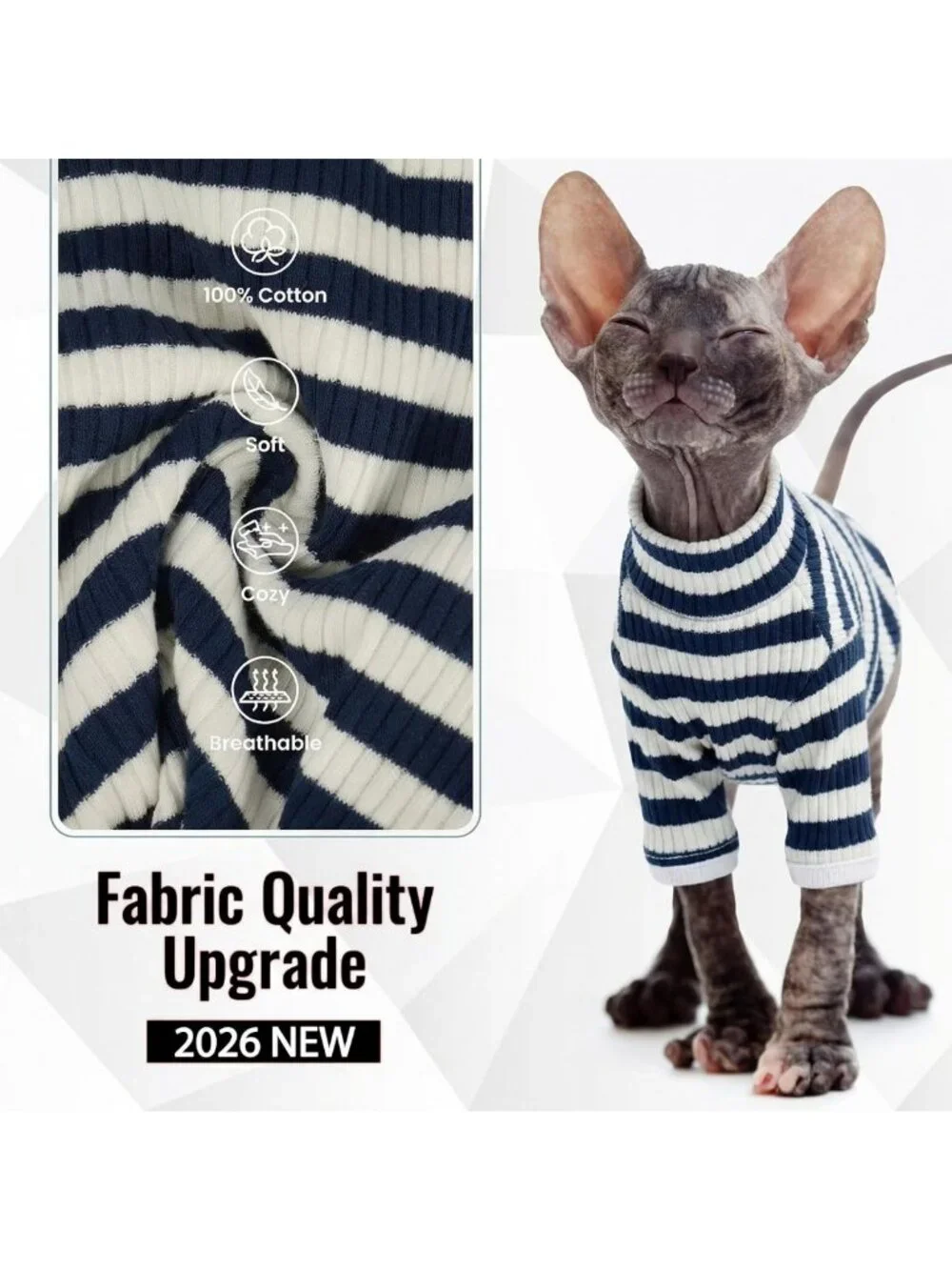 Stylish Hairless Cat Shirt - Breathable Stripe Vest for Everyday Comfort